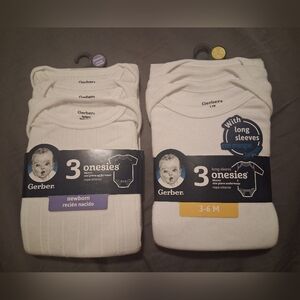 NWT Gerber Onsies 3pk NB Shortsleeve & 3pk 3/6 Months Longsleeve